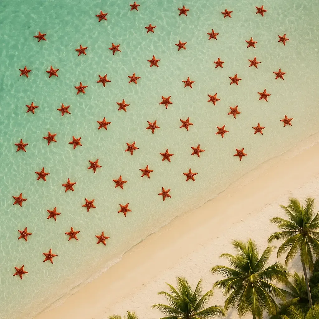 Starfish Beach in Phu Quoc, Vietnam — empty shore with dead starfish
