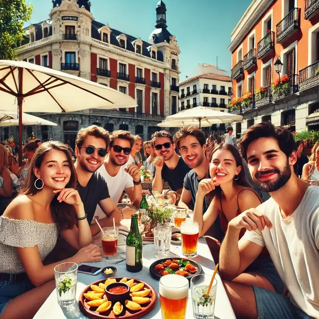 Madrileños disfrutando de una tarde soleada con tapas