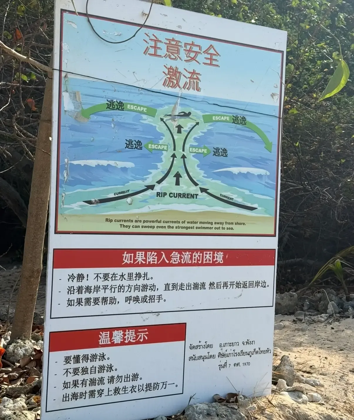 Panneau d'avertissement d'urgence Nok Island