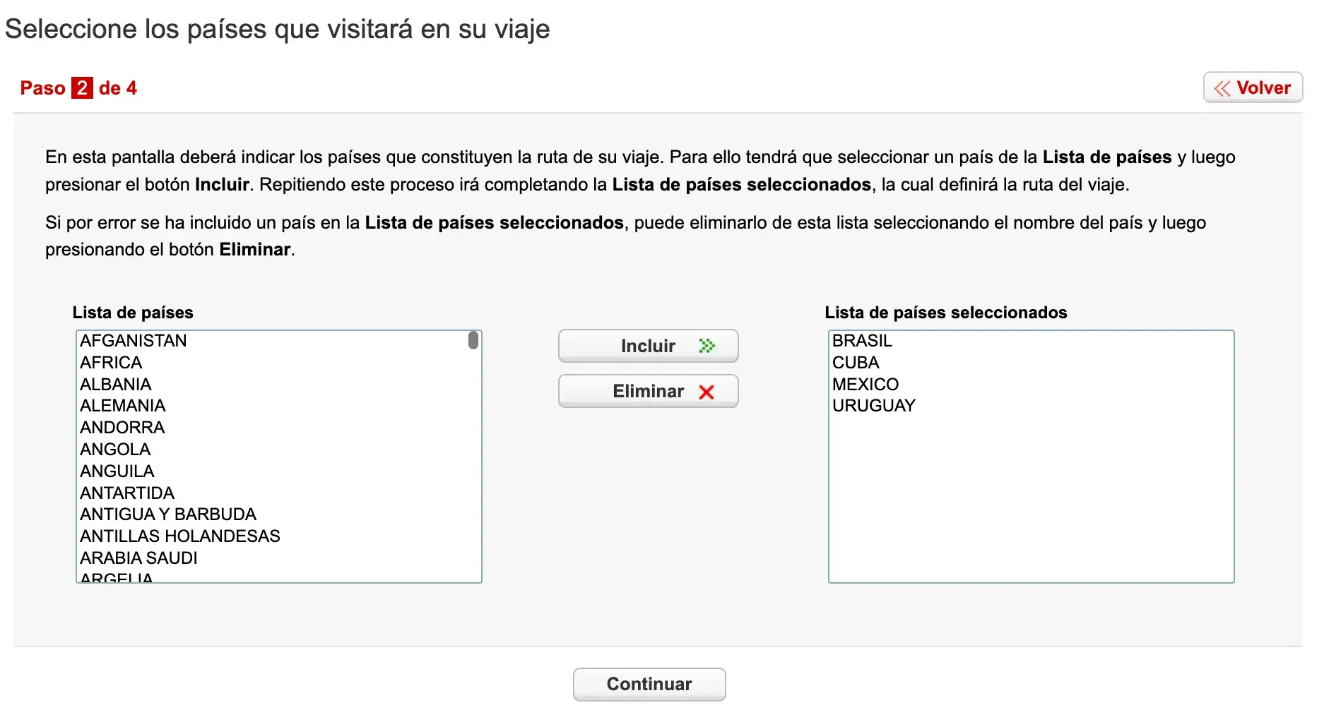 Country selection for international vaccination requirements