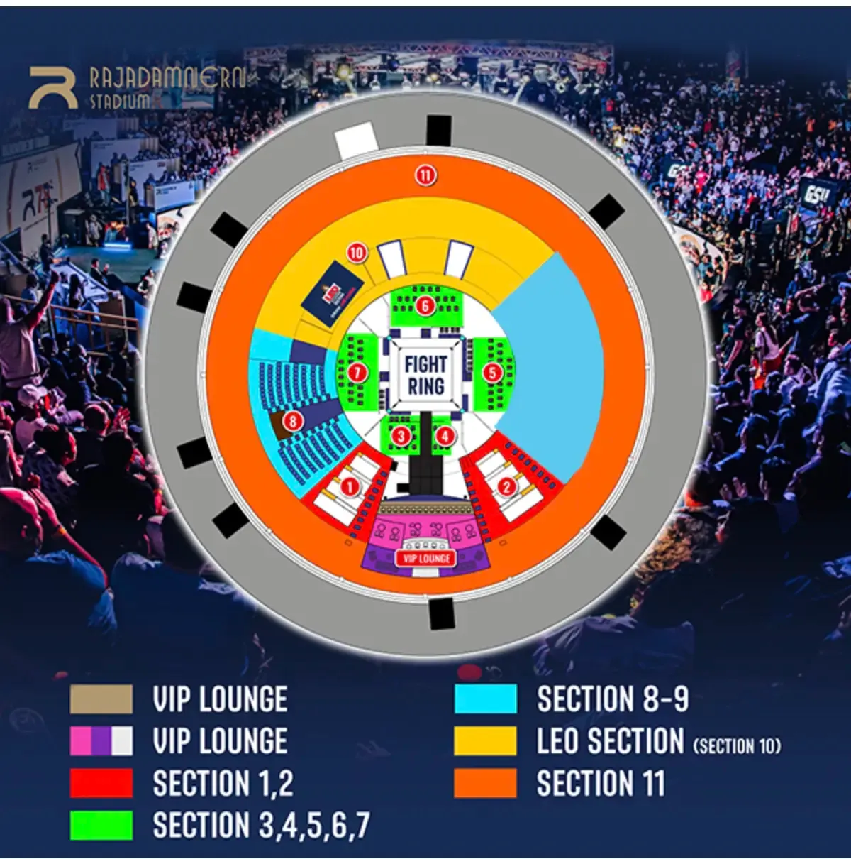 Sections of Rajadamnern Stadium Bangkok
