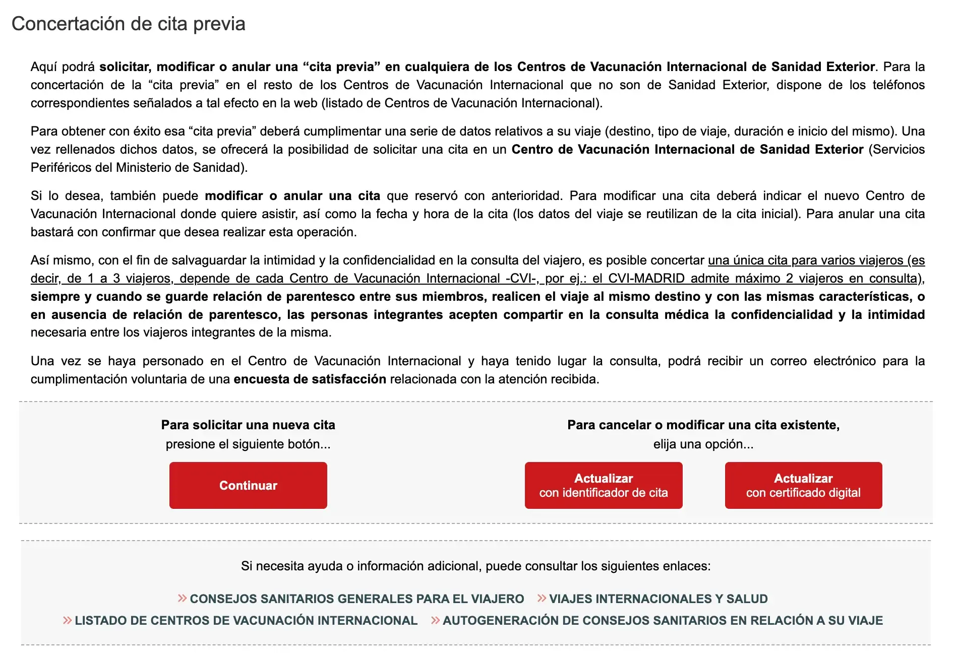 Homepage to book an appointment at International Vaccination Centers in Spain
